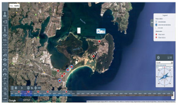  Example of an online platform tool designed by UNSW Odour Lab. Multiple information streams, such as wind direction, location, time, odour observations, are combined in an easy to interpret output. 